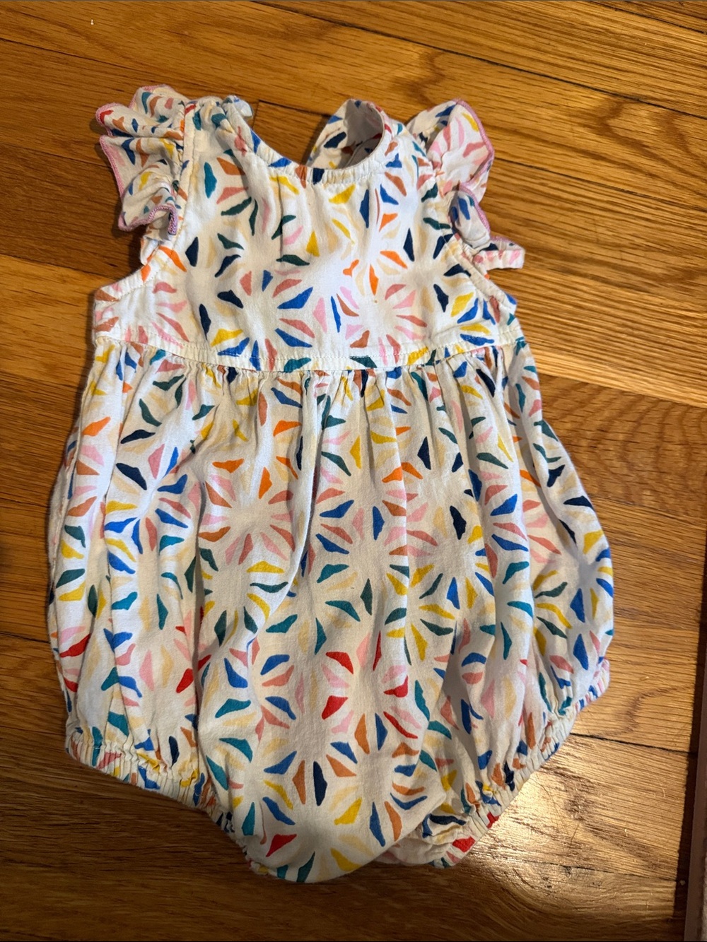 Pink Chicken White Romper with Multicolor Print